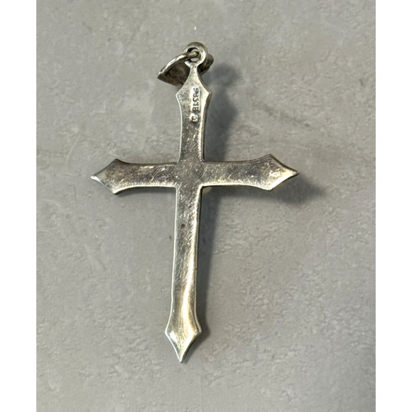 Vintage Sterling Silver Marcasite & Pearl Cross Statement Necklace Pendant 2" - Picture 5 of 8